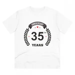 Men's PC Cotton 35th Anniversary Printed T Shirt (Color: White, Thread Count: 180GSM)
