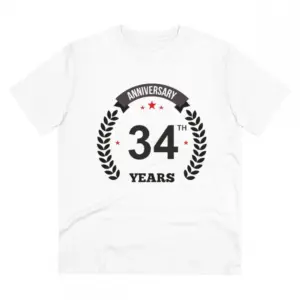 Men's PC Cotton 34th Anniversary Printed T Shirt (Color: White, Thread Count: 180GSM)