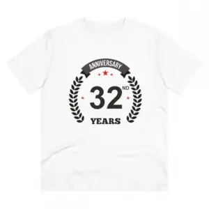 Men's PC Cotton 32nd Anniversary Printed T Shirt (Color: White, Thread Count: 180GSM)