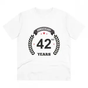 Men's PC Cotton 42nd Anniversary Printed T Shirt (Color: White, Thread Count: 180GSM)