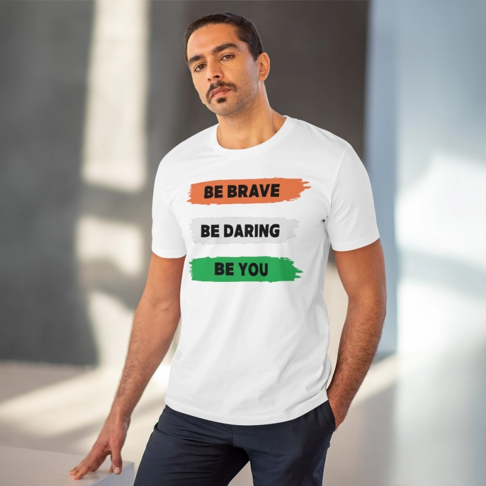 Men's PC Cotton Be Brave Be You Printed T Shirt (Color: White, Thread Count: 180GSM) - Image 6