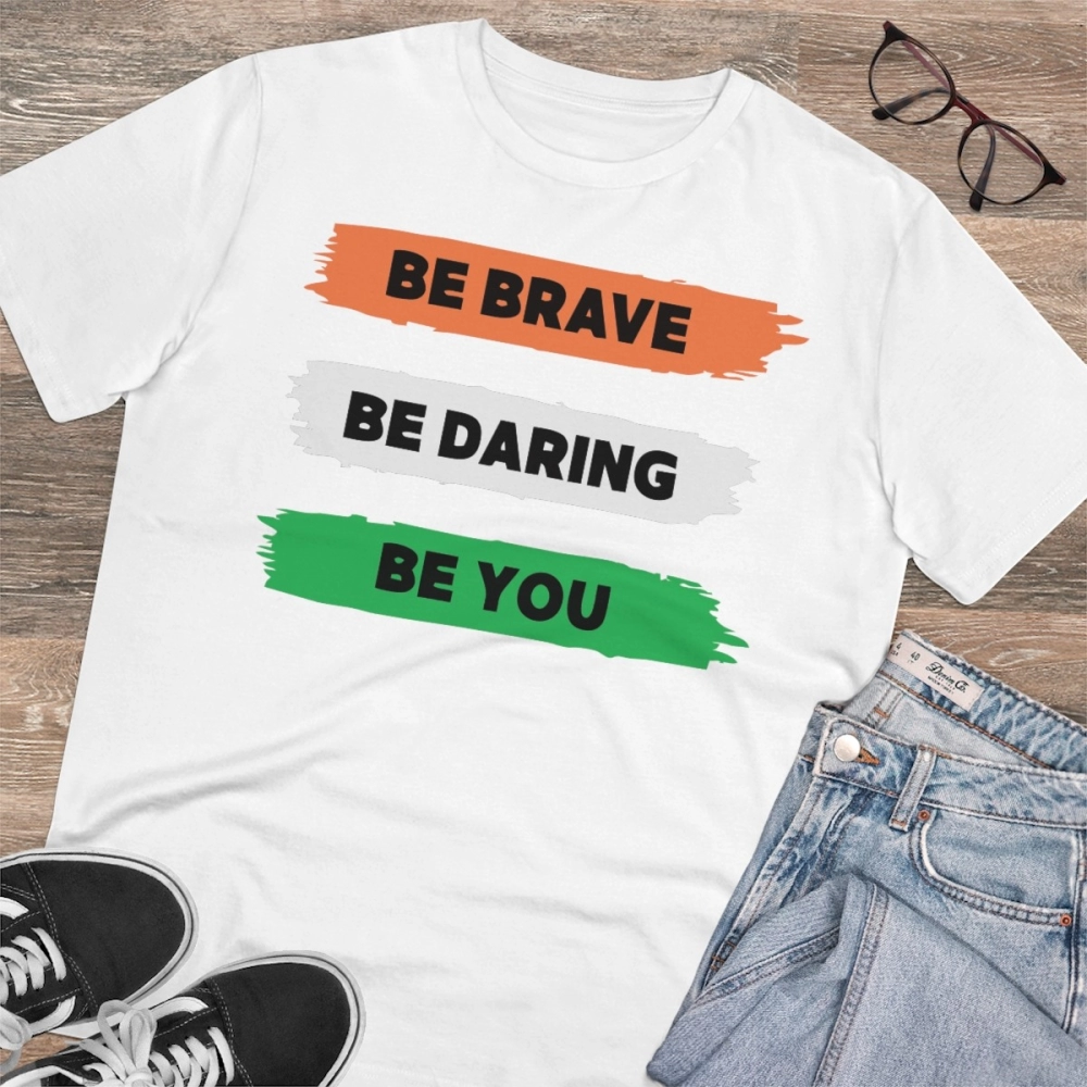 Men's PC Cotton Be Brave Be You Printed T Shirt (Color: White, Thread Count: 180GSM) - Image 4