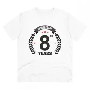Men's PC Cotton 8th Anniversary Printed T Shirt (Color: White, Thread Count: 180GSM)