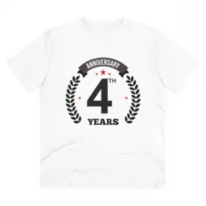 Men's PC Cotton 4th Anniversary Printed T Shirt (Color: White, Thread Count: 180GSM)