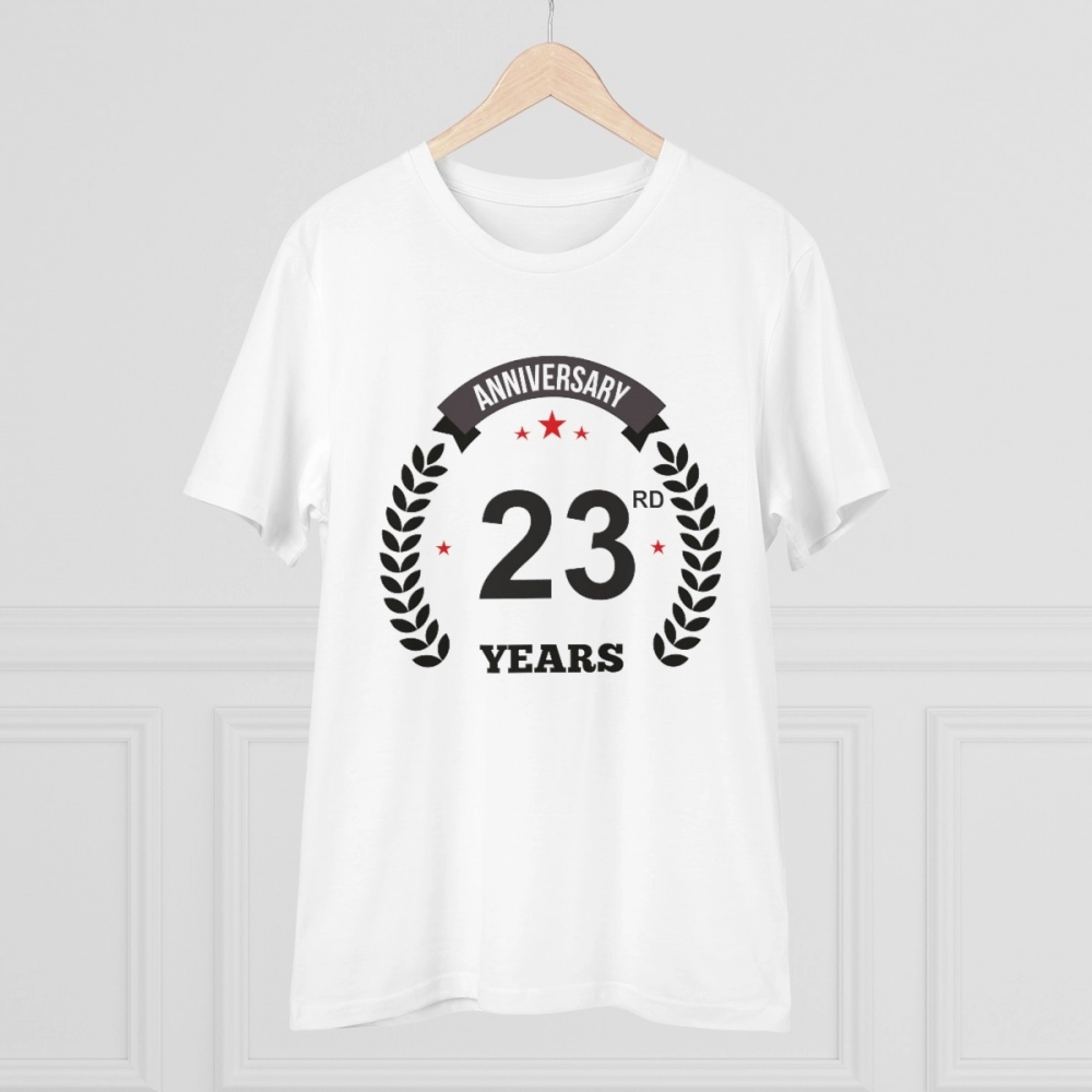 Men's PC Cotton 23rd Anniversary Printed T Shirt (Color: White, Thread Count: 180GSM) - Image 3