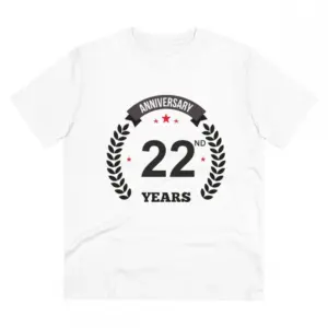 Men's PC Cotton 22nd Anniversary Printed T Shirt (Color: White, Thread Count: 180GSM)