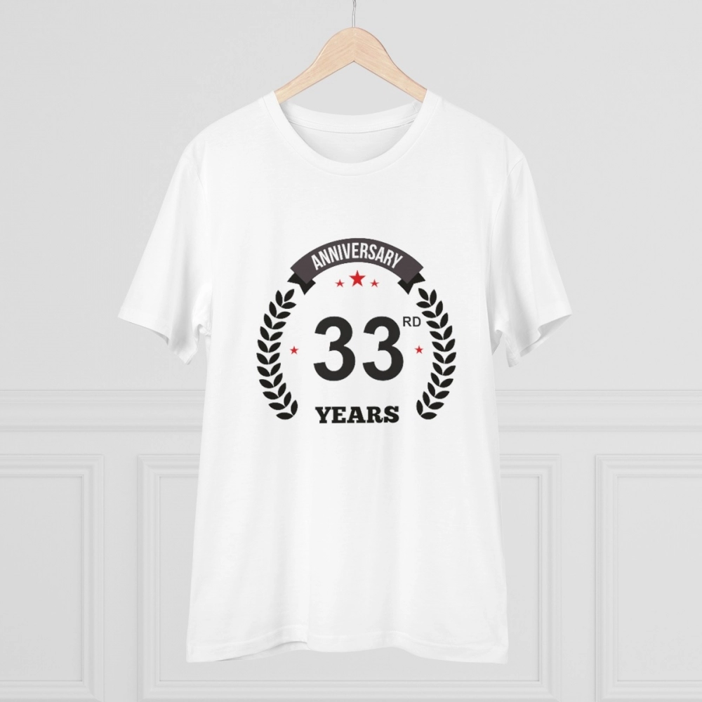 Men's PC Cotton 33rd Anniversary Printed T Shirt (Color: White, Thread Count: 180GSM) - Image 3