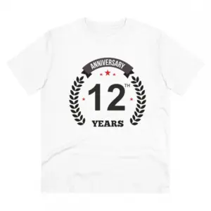 Men's PC Cotton 12th Anniversary Printed T Shirt (Color: White, Thread Count: 180GSM)