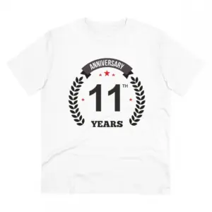 Men's PC Cotton 11th Anniversary Printed T Shirt (Color: White, Thread Count: 180GSM)