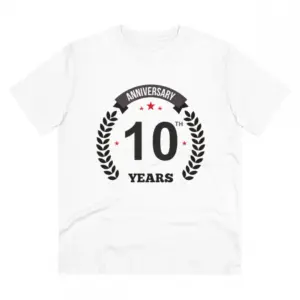 Men's PC Cotton 10th Anniversary Printed T Shirt (Color: White, Thread Count: 180GSM)