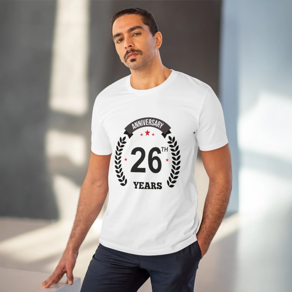 Men's PC Cotton 26th Anniversary Printed T Shirt (Color: White, Thread Count: 180GSM) - Image 6