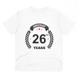 Men's PC Cotton 26th Anniversary Printed T Shirt (Color: White, Thread Count: 180GSM)