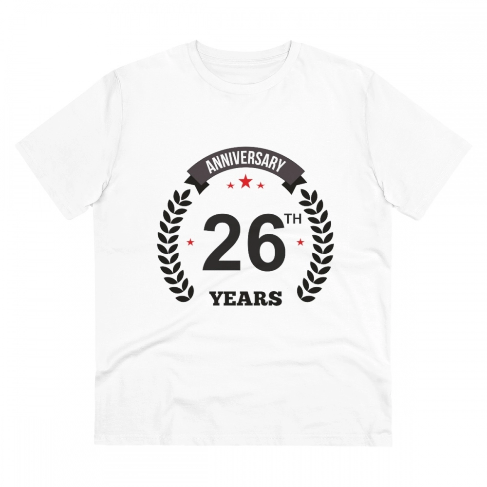 Men's PC Cotton 26th Anniversary Printed T Shirt (Color: White, Thread Count: 180GSM)