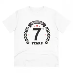 Men's PC Cotton 7th Anniversary Printed T Shirt (Color: White, Thread Count: 180GSM)
