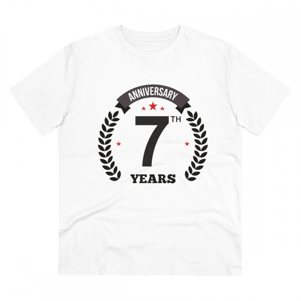 Men's PC Cotton 7th Anniversary Printed T Shirt (Color: White, Thread Count: 180GSM)