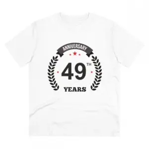 Men's PC Cotton 49th Anniversary Printed T Shirt (Color: White, Thread Count: 180GSM)