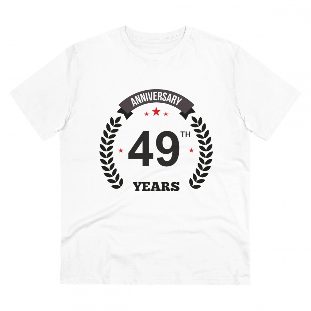 Men's PC Cotton 49th Anniversary Printed T Shirt (Color: White, Thread Count: 180GSM)
