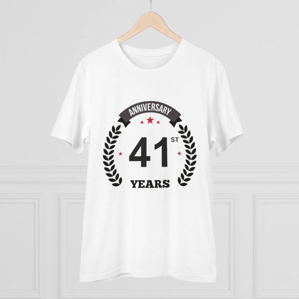 Men's PC Cotton 41st Anniversary Printed T Shirt (Color: White, Thread Count: 180GSM) - Image 3