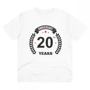 Men's PC Cotton 20th Anniversary Printed T Shirt (Color: White, Thread Count: 180GSM)