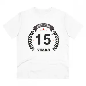 Men's PC Cotton 15th Anniversary Printed T Shirt (Color: White, Thread Count: 180GSM)