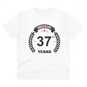 Men's PC Cotton 37th Anniversary Printed T Shirt (Color: White, Thread Count: 180GSM)