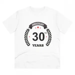 Men's PC Cotton 30th Anniversary Printed T Shirt (Color: White, Thread Count: 180GSM)