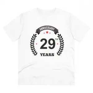 Men's PC Cotton 29th Anniversary Printed T Shirt (Color: White, Thread Count: 180GSM)