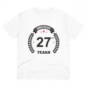 Men's PC Cotton 27th Anniversary Printed T Shirt (Color: White, Thread Count: 180GSM)