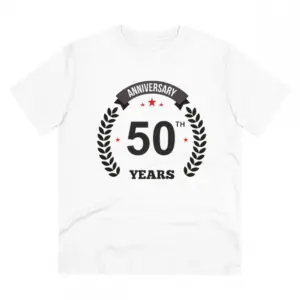 Men's PC Cotton 50th Anniversary Printed T Shirt (Color: White, Thread Count: 180GSM)
