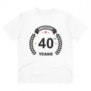 Men's PC Cotton 40th Anniversary Printed T Shirt (Color: White, Thread Count: 180GSM)