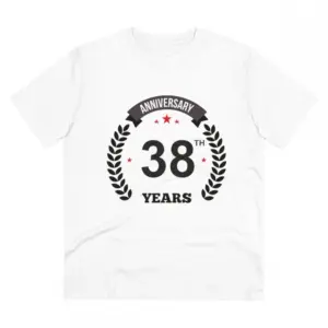 Men's PC Cotton 38th Anniversary Printed T Shirt (Color: White, Thread Count: 180GSM)