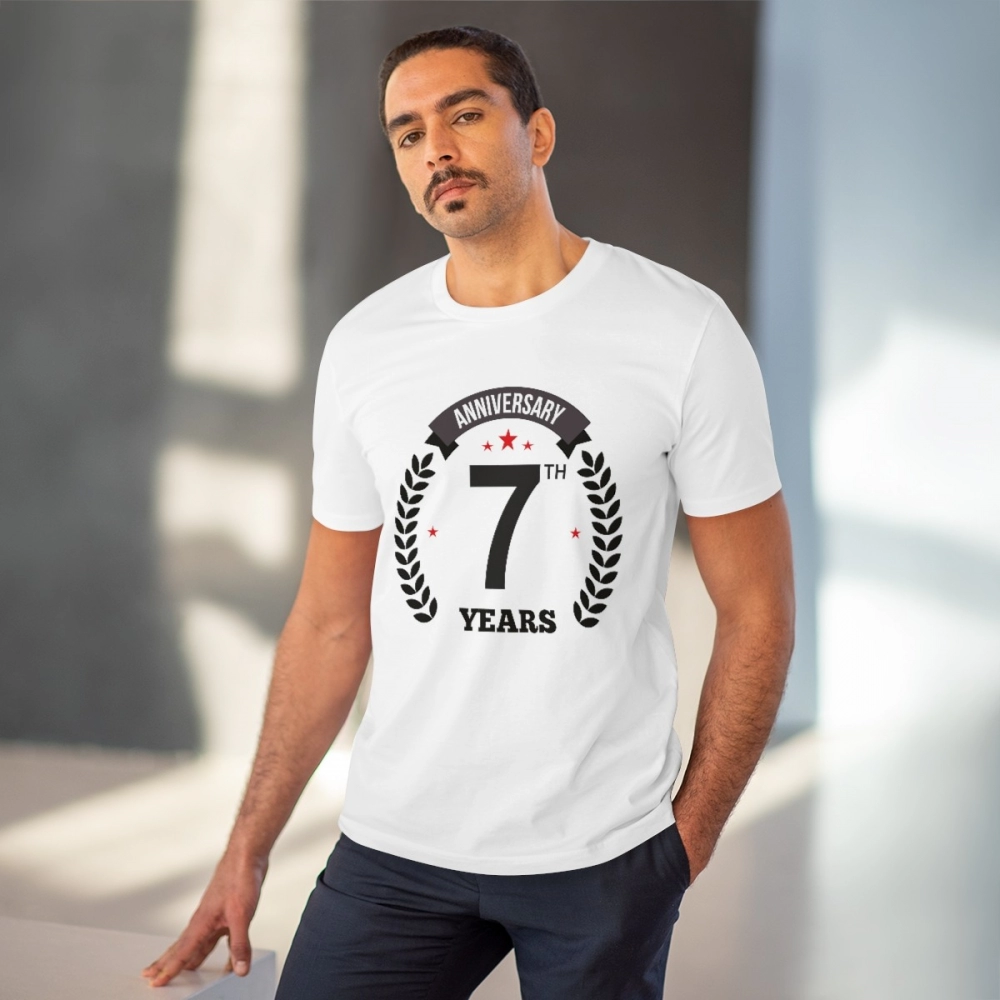 Men's PC Cotton 7th Anniversary Printed T Shirt (Color: White, Thread Count: 180GSM) - Image 6