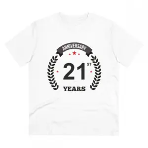 Men's PC Cotton 21st Anniversary Printed T Shirt (Color: White, Thread Count: 180GSM)