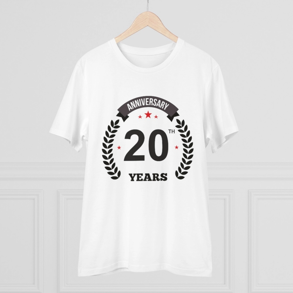 Men's PC Cotton 20th Anniversary Printed T Shirt (Color: White, Thread Count: 180GSM) - Image 3