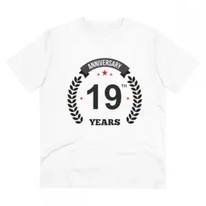 Men's PC Cotton 19th Anniversary Printed T Shirt (Color: White, Thread Count: 180GSM)