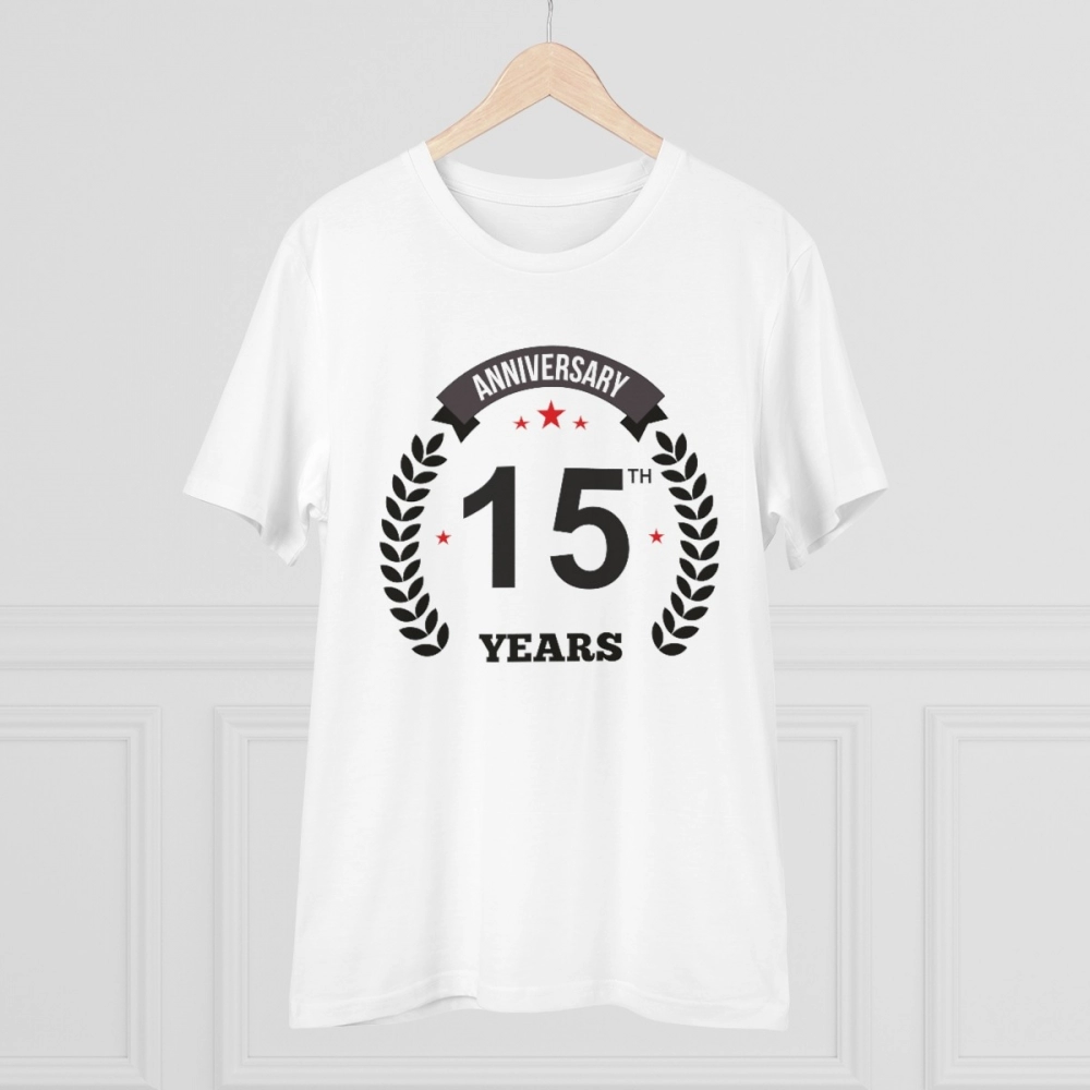 Men's PC Cotton 15th Anniversary Printed T Shirt (Color: White, Thread Count: 180GSM) - Image 3