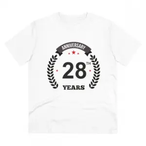 Men's PC Cotton 28th Anniversary Printed T Shirt (Color: White, Thread Count: 180GSM)