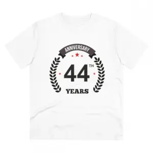 Men's PC Cotton 44th Anniversary Printed T Shirt (Color: White, Thread Count: 180GSM)