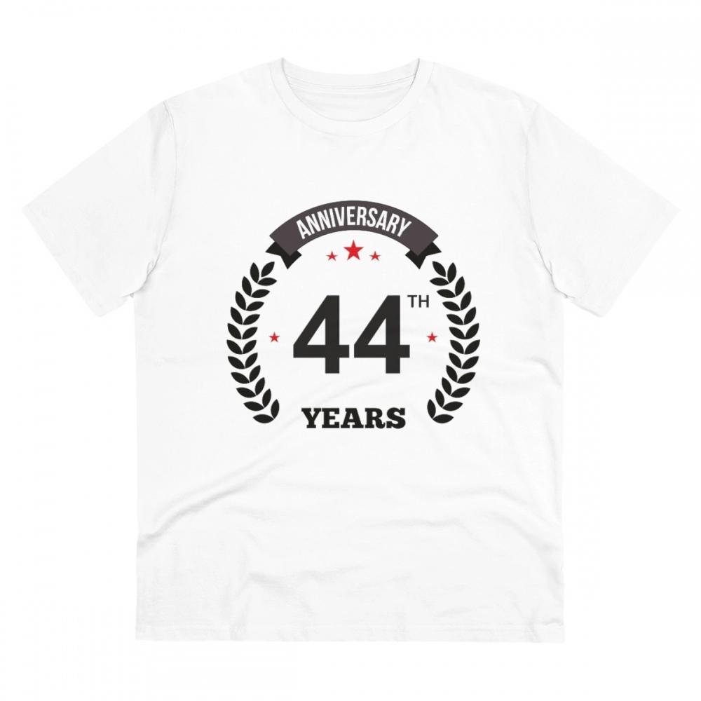 Men's PC Cotton 44th Anniversary Printed T Shirt (Color: White, Thread Count: 180GSM)