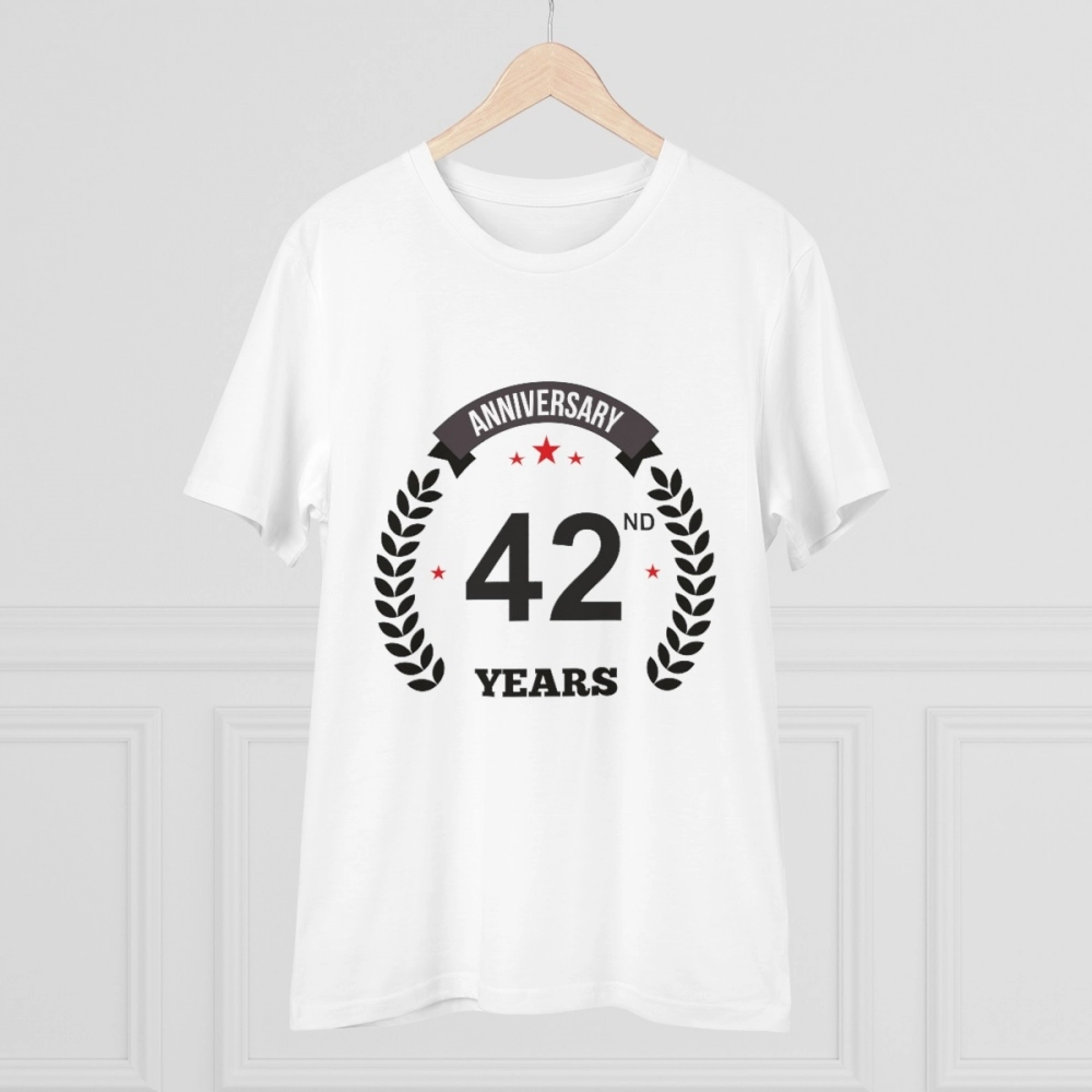 Men's PC Cotton 42nd Anniversary Printed T Shirt (Color: White, Thread Count: 180GSM) - Image 3
