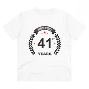 Men's PC Cotton 41st Anniversary Printed T Shirt (Color: White, Thread Count: 180GSM)