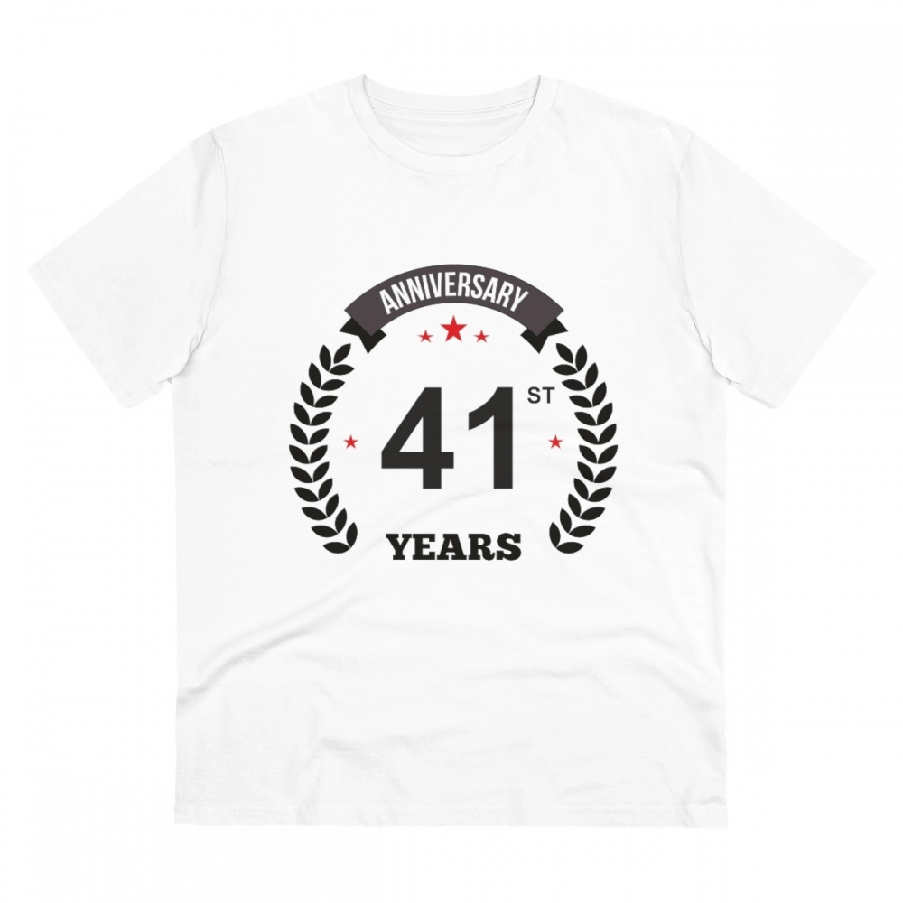 Men's PC Cotton 41st Anniversary Printed T Shirt (Color: White, Thread Count: 180GSM)