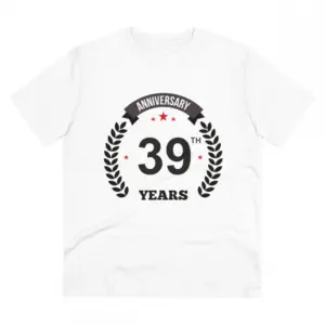 Men's PC Cotton 39th Anniversary Printed T Shirt (Color: White, Thread Count: 180GSM)