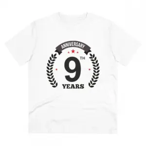 Men's PC Cotton 9th Anniversary Printed T Shirt (Color: White, Thread Count: 180GSM)