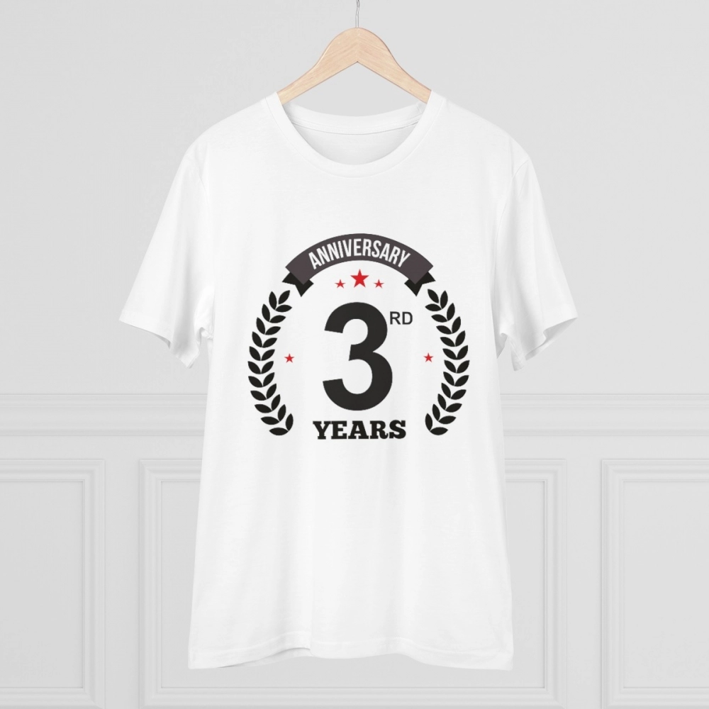 Men's PC Cotton 3rd Anniversary Printed T Shirt (Color: White, Thread Count: 180GSM) - Image 3