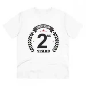 Men's PC Cotton 2nd Anniversary Printed T Shirt (Color: White, Thread Count: 180GSM)
