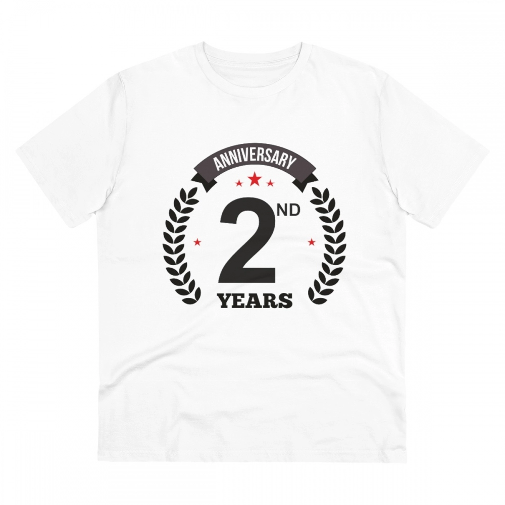 Men's PC Cotton 2nd Anniversary Printed T Shirt (Color: White, Thread Count: 180GSM)