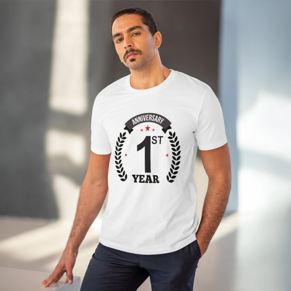 Men's PC Cotton 1st Anniversary Printed T Shirt (Color: White, Thread Count: 180GSM) - Image 6