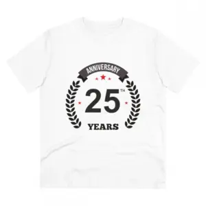 Men's PC Cotton 25th Anniversary Printed T Shirt (Color: White, Thread Count: 180GSM)