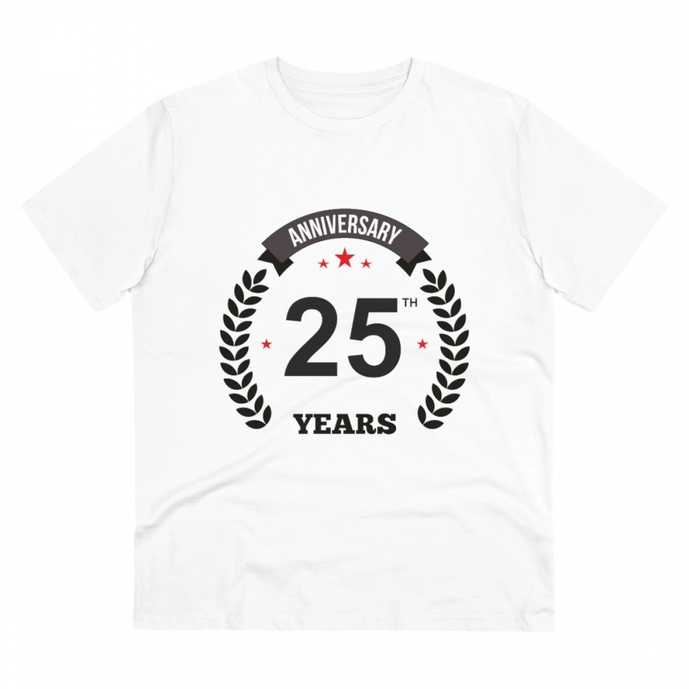 Men's PC Cotton 25th Anniversary Printed T Shirt (Color: White, Thread Count: 180GSM)